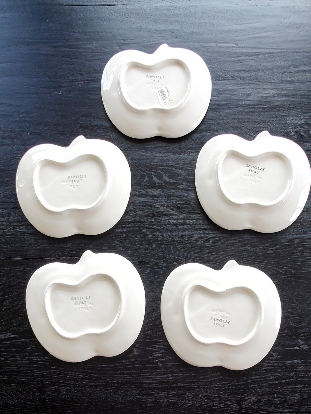 Zanolli Made In Italy White Green Ceramic Apple Shape Plates, Set 5, EUC - Picture 2 of 14